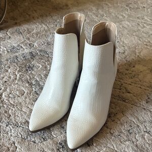 Pink Lily Croc-Embossed White Ankle Booties